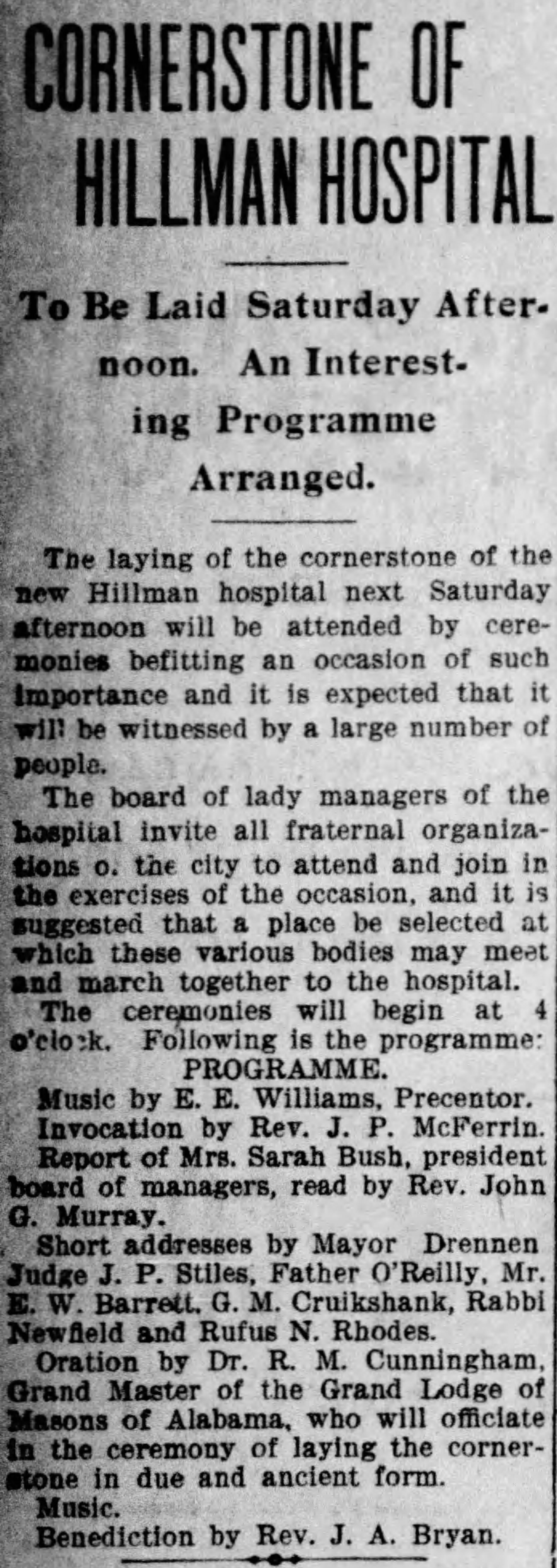 Cornerstone of Hillman Hospital